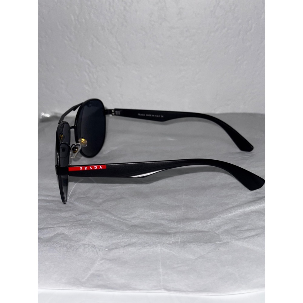 Prada Linea Rossa Mens Black Aviator Sunglasses PS 51US Red Logo Stripe - Picture 2 of 4
